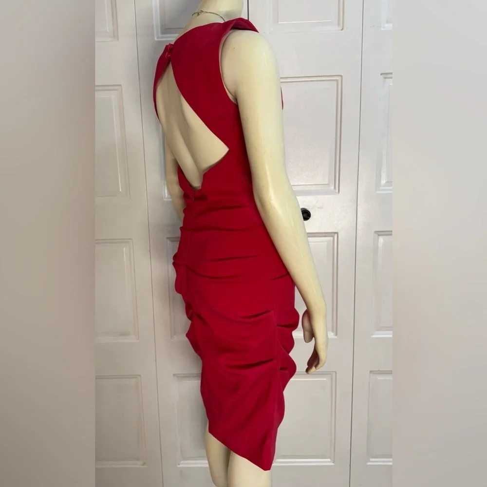 Nicole Miller Hot Pink Open-Back Ruched Sheath Dress - Size 4 - EUC